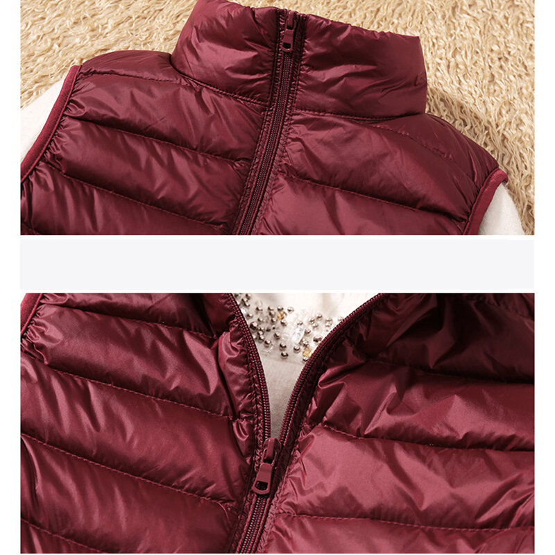 여성용 초경량 덕다운 조끼, 하이넥 민소매 재킷, 90% 화이트 덕다운 조끼, 가을 및 겨울 신상
