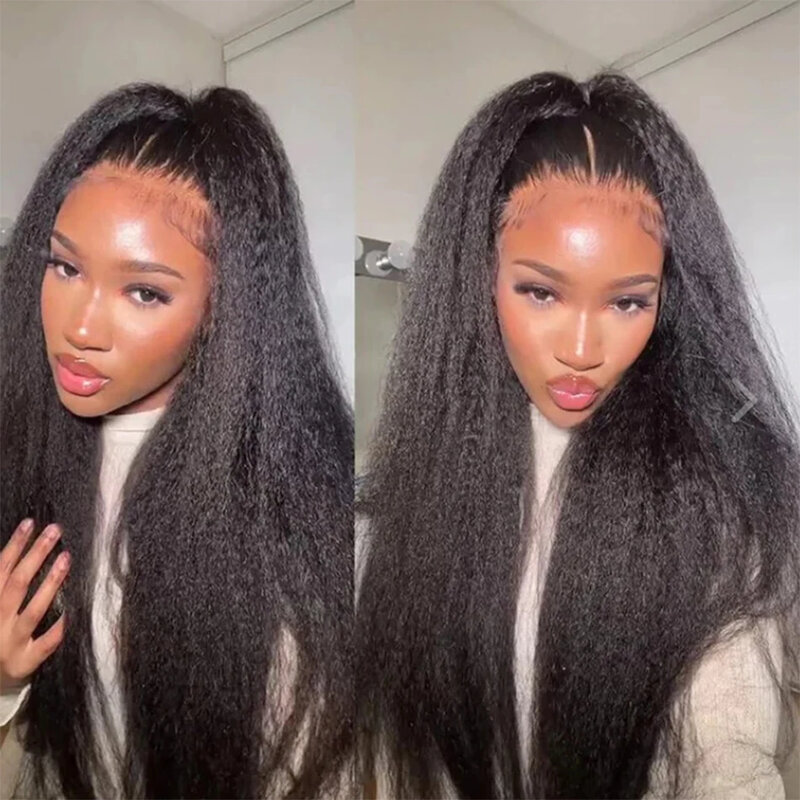 30 32 Inch Transparent Kinky Straight 360 Lace Frontal Human Hair Wigs Yaki Straight 13x6 Lace Front Human Hair Wigs For Women
