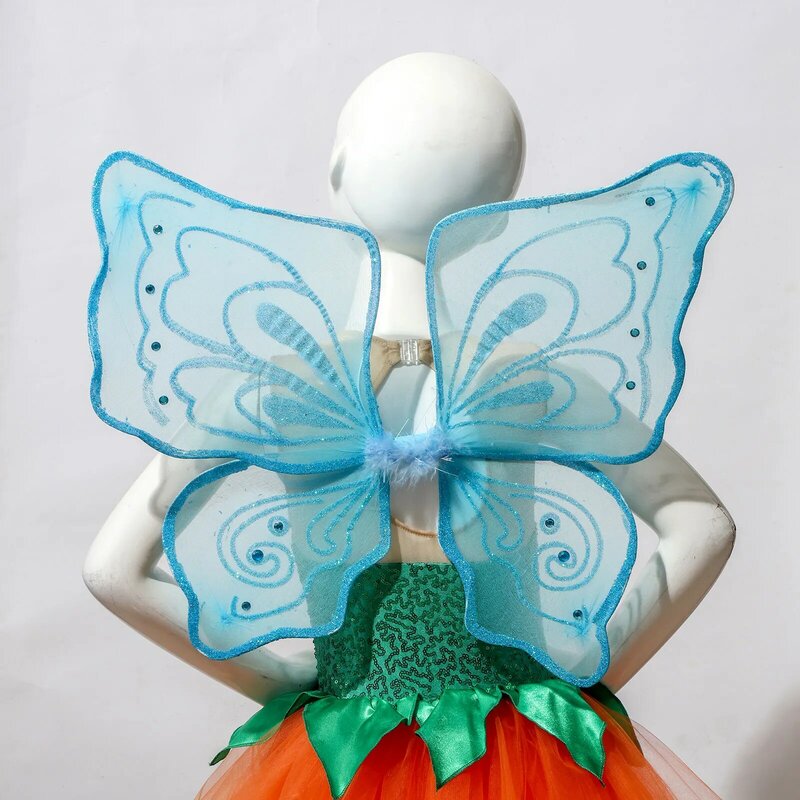 어린이 소녀용 요정 나비 날개, 할로윈 크리스마스 파티 소품, 반짝이는 탄성 스트랩 날개, 역할 놀이 공연 의상