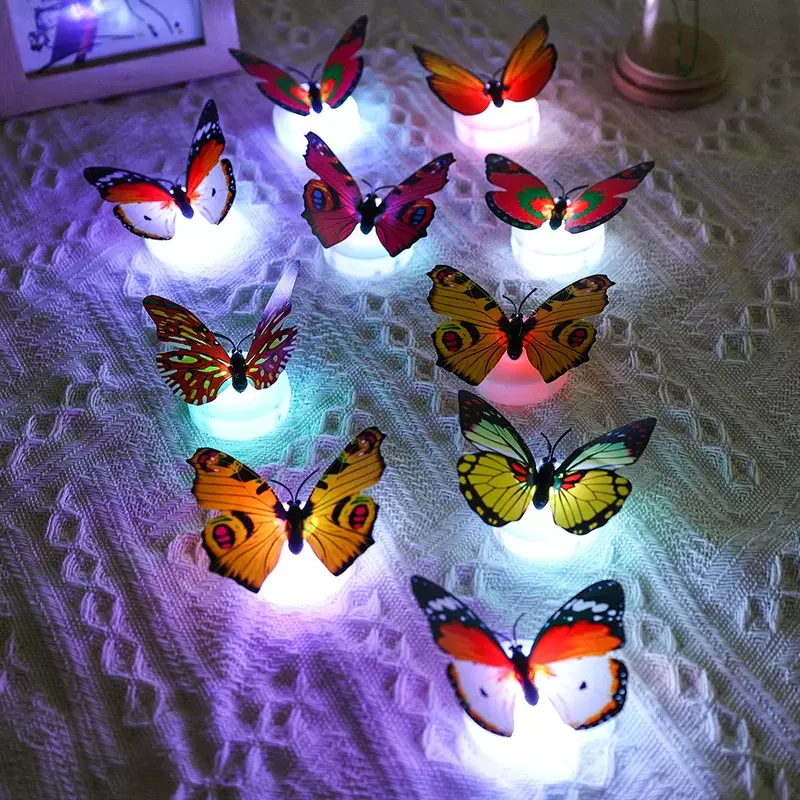 5 Buah Lampu Malam Warna-warni Kupu-kupu Bercahaya Lampu Malam LED Stiker Dinding Dioperasikan Baterai Lampu Dekor Dinding Meja Pesta Ruang Rumah