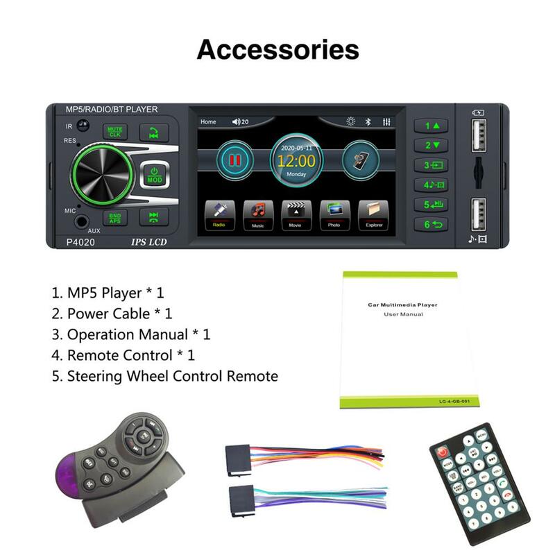 Radio Mobil Layar IPS Digital 4.1 Inci Pemutar Mp5 Kartu Usb Aux U Disk Mendukung Mikrofon Belakang Bebas Genggam Yang Kompatibel dengan Bluetooth