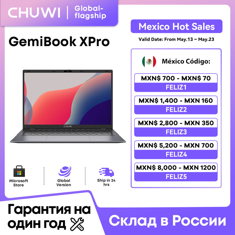 CHUWI-Laptop GemiBook XPro com ventilador de refrigeração, Notebook Windows 11, Intel N100 Graphics, 600 GPU, 14.1 "Screen, 8GB de RAM, 256GB SSD