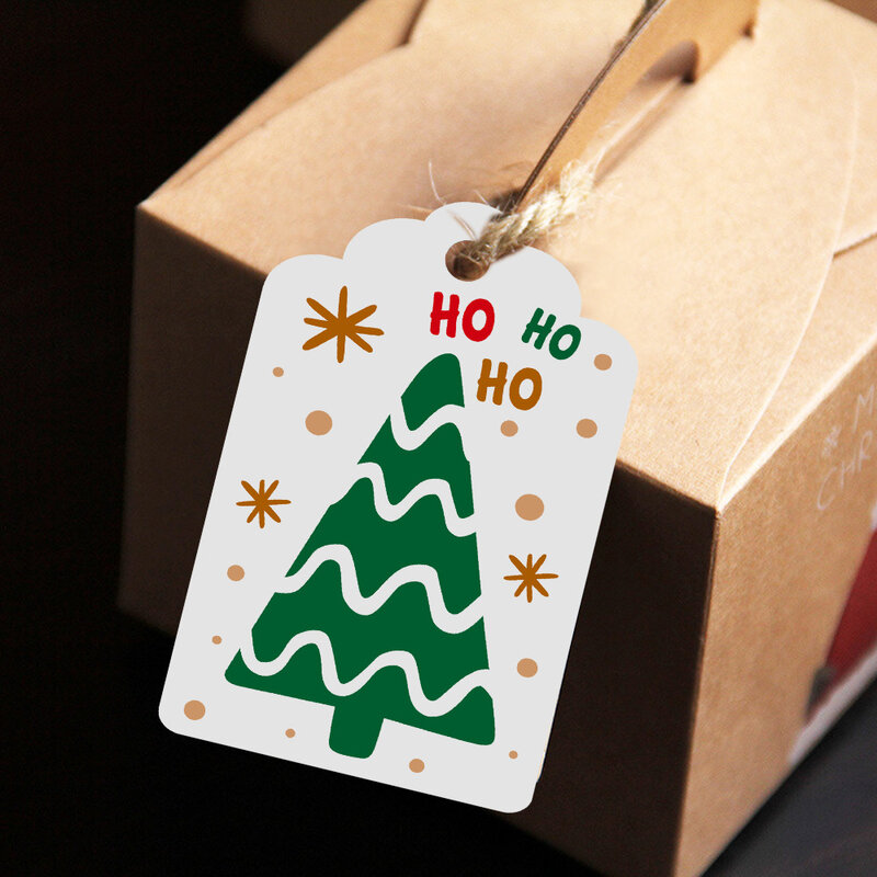 Feliz Natal Gift Tags, Papel Kraft, Xmas Tag, Hang Labels com 20m String, Xmas Presente Wrap Card, Decoração da árvore, 100pcs