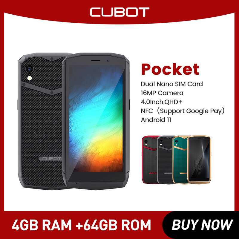 Bolso Cubot Android Mini Smartphone 4.0 Polegada Celular 16MP Câmera NFC 3000mAh 4GB RAM 64GB ROM 128GB Estendido