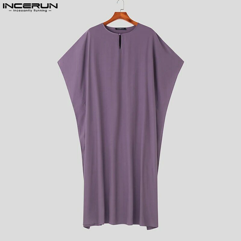 INCERUN 2023-Robe caftan de style musulman pour hommes, décontracté, simple, solide, confortable, manches courtes, Jubba Thobe S-5XL