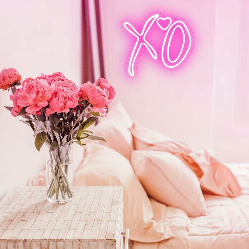 XO Heart letreros de neón para decoración de pared, letreros LED rosas regulables para dormitorio, letreros de amor, logotipo de boda, luz operada por USB