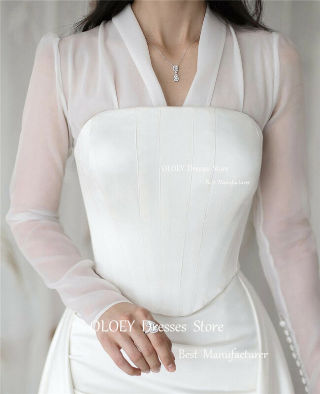 OLOEY-Robe de Mariée Trapèze Modeste, avec Poignées, Corset Amovible, Manches sulf, Col en V, pour Femme Arabe