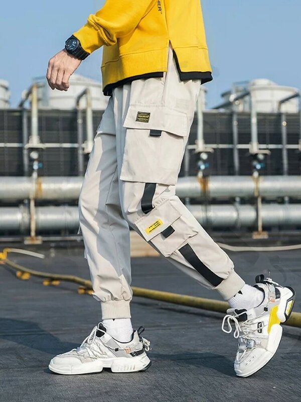 Spodnie robocze dla mężczyzn modne wiązanie kostek sportowe na co dzień pluszowe funkcjonalne 9-calowe luźne długie spodnie Harlan