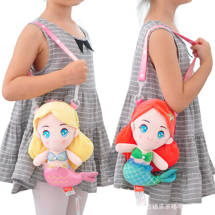 Cute Toddler Crossbody Bag Plush Cartoon Mermaid Mini Doll Travel Backpack for Kindergarten Preschool Girls  2-6 Years