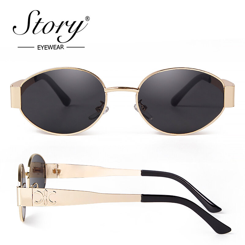 STORY-gafas de sol ovaladas de Metal para hombre y mujer, estilo Punk redondas de lentes de sol, de marca de lujo, a la moda, UV400, S9521A, 2024