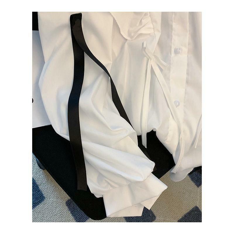 Французская шикарная Высококачественная рубашка с оборками и длинными рукавами, Женская Весенняя и весенняя Свободная куртка в дворцовом стиле, Топ