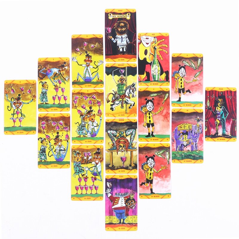 Freak Show-cartas de Tarot de circo para principiantes, tarjetas de 78 piezas con guía, bordes dorados rojos para amantes del Tarot, coleccionistas de cómics, 10,3x6cm