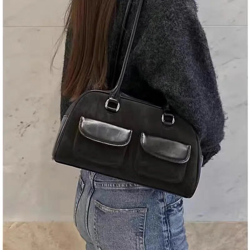 Coreano Xu Yunzhen Sane estilo bolsa de boliche padrão para mulheres, bolsa inferior feminina, bolsa de axilas, STAND Boston