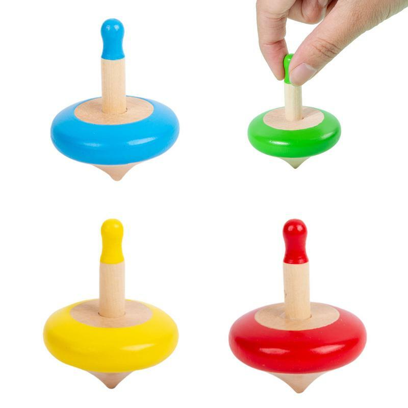 Giocattolo giroscopio 4 pezzi giocattolo giroscopico per esercizi con le dita in legno simpatico giocattolo Fidget con manico giocattolo colorato per l'intrattenimento per il regalo di festa