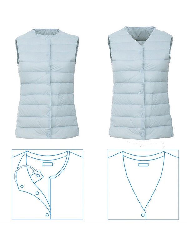 Women Puffer Vest Coat 2023 New Autumn Winter White Duck Down Thin Jackets Ultra Light Collar Reversible Sleeveless Waistcoat