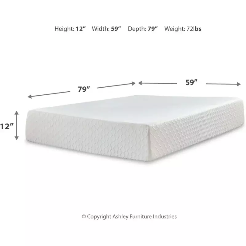 Signature Design by Ashley Queen Size Chime 12 Inch Medium Firm Memory Foam Mattress with Green Tea & Charcoal Gel