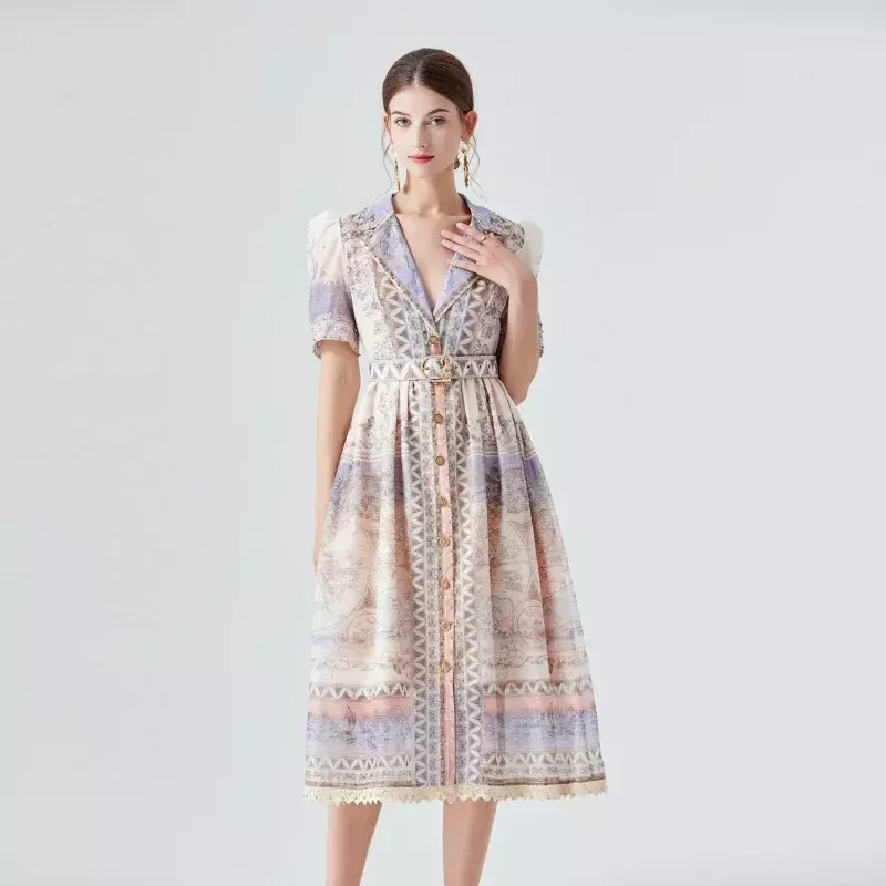 2024 New Real Shot Spot Australian New Luxury High Version Dress Stitching Lace Heavy Work Beaded Midi Dress per le donne