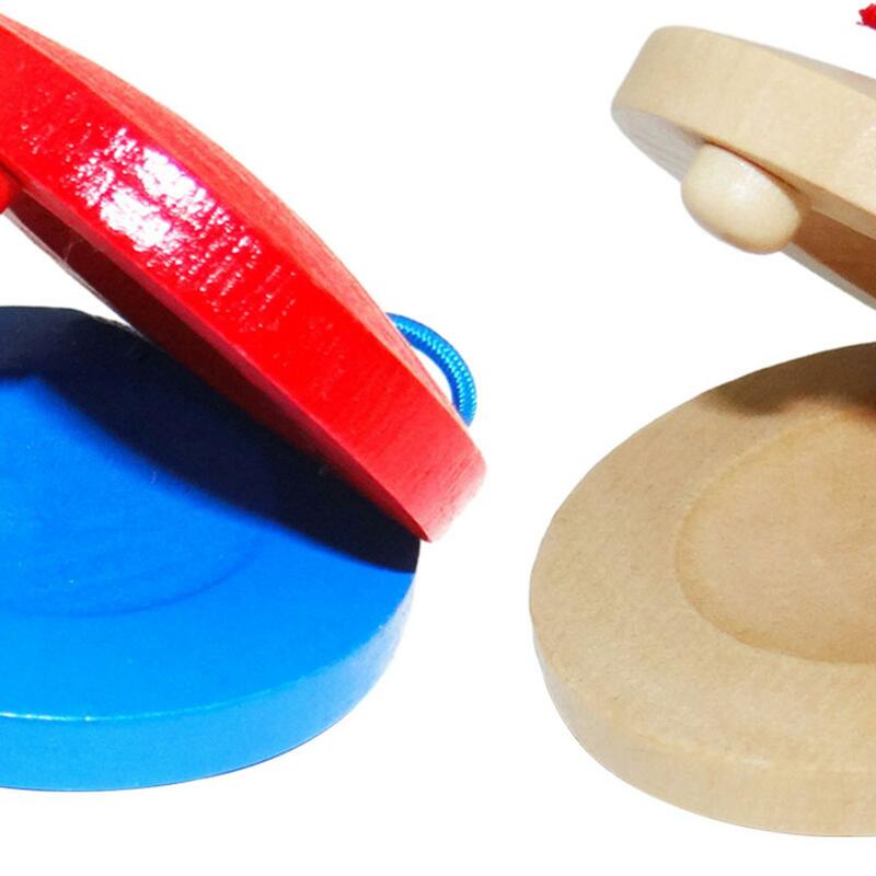 2 buah Castanets kayu permukaan halus tangan Clapper perkusi mainan untuk hadiah ulang tahun festival kamar Anak Pesta rumah tangga
