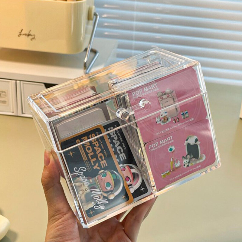 透明なアクリルカード収納ボックス,ポストカードと写真用の2つのコンパートメントを備えたカードストレージケース,400ポストカードを保持,12x10.5cm