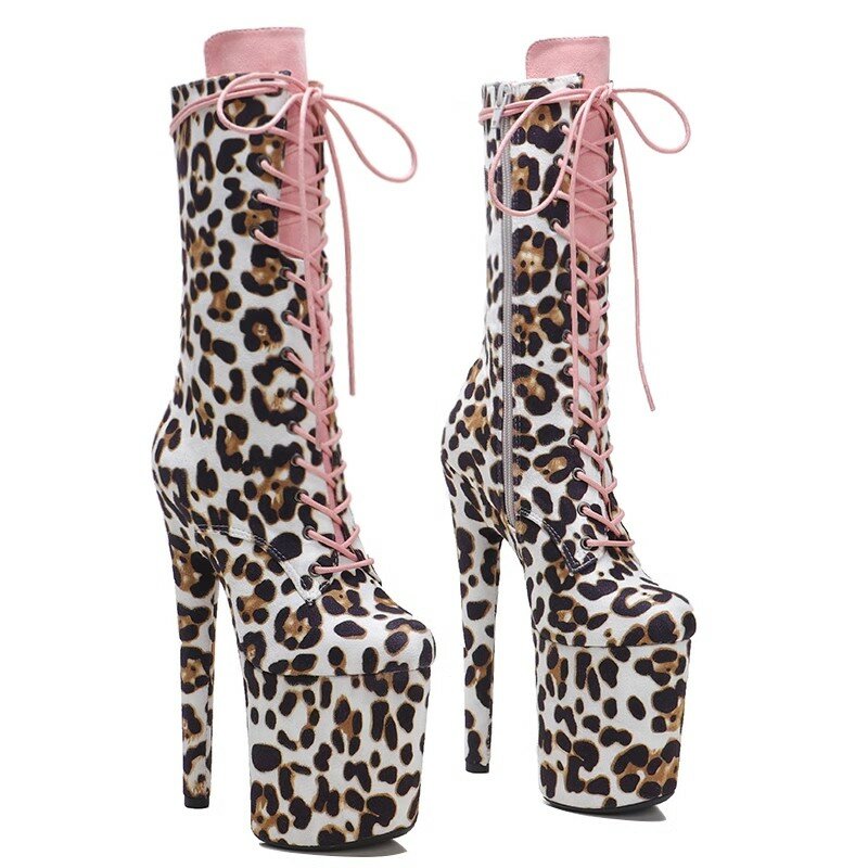 Auman Ale-Botas de salto alto feminino, sapatos de dança do pólo, parte superior do leopardo, sexy, exótico, plataforma, dedo do pé redondo, festa, novo, 20cm, 8 polegadas, 159