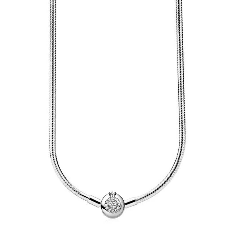 Nuovo 925 Sterling Silver Sparkling Pave Heart Poetic Blooms Clasp Snake Chain collana per gioielli con ciondoli a perline popolari