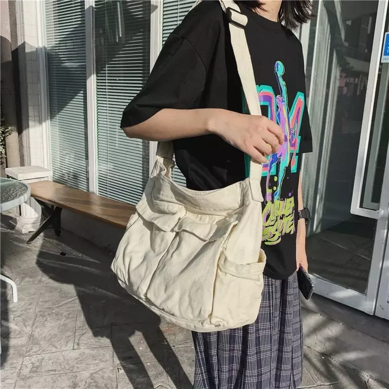 2024 Girl Handbag Canvas Teenager Shoulder Bags Teenage Women's Messenger Bags Ladies Casual Bag Teen Handbag Crossbody Purse