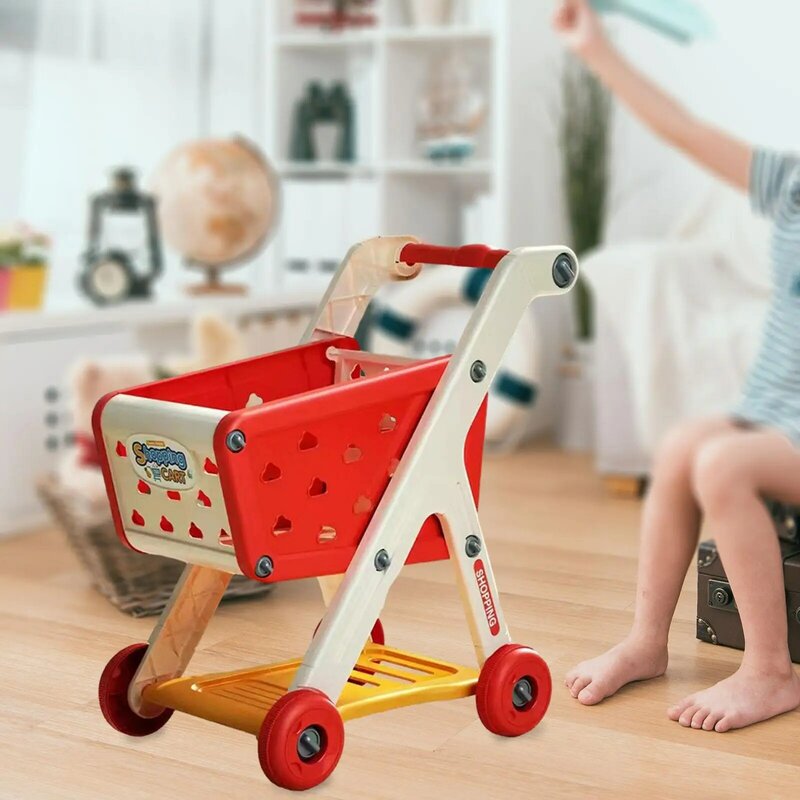 Carrinho de compras para bebês meninas e meninos, Handcart Toy, Fácil de empurrar, Presente de aniversário pré-escolar, Simulação engraçada