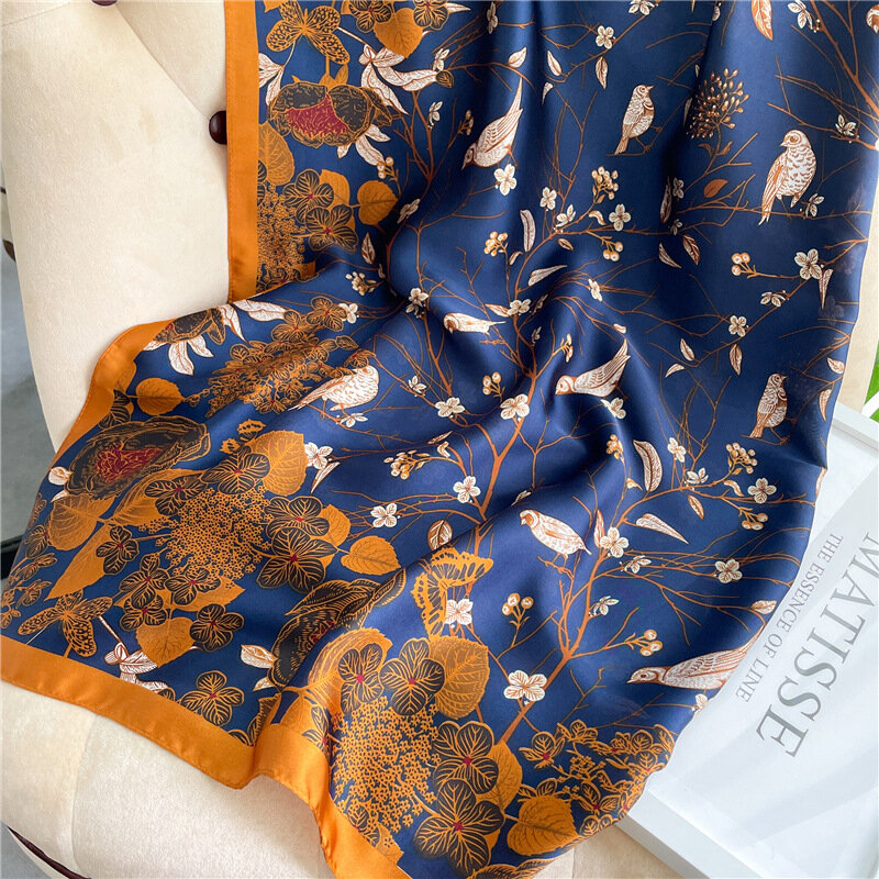 Nowa kobieta moda ręcznik kwadratowy wzór kwiatowy druk 110 kwadratowy szalik ozdoba prezent chustka wysokiej jakości szal
