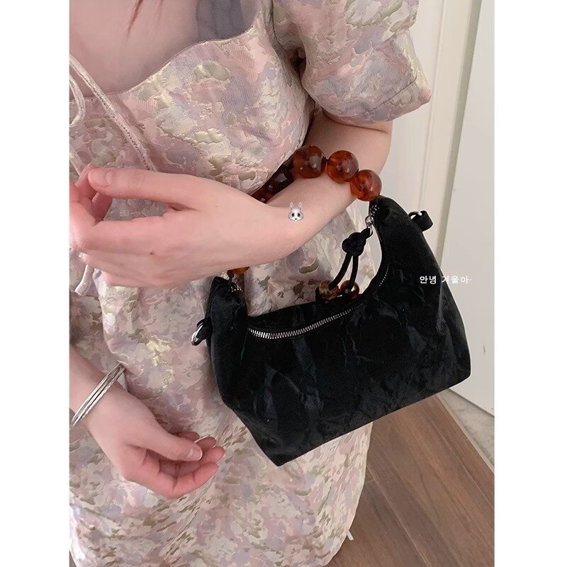 Xiuya Fashion Beading Handbags for Women Elegant Chinese Style Aesthetic Shoulder Bag Soft Cute Trend 2024 Female Crossbody Bag