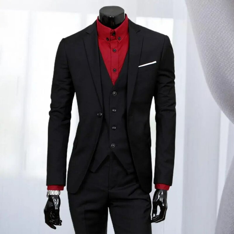 Мужской деловой костюм, блейзер, жилет, штаны, однотонный, облегающий, M-4XL, 3 шт./комплект