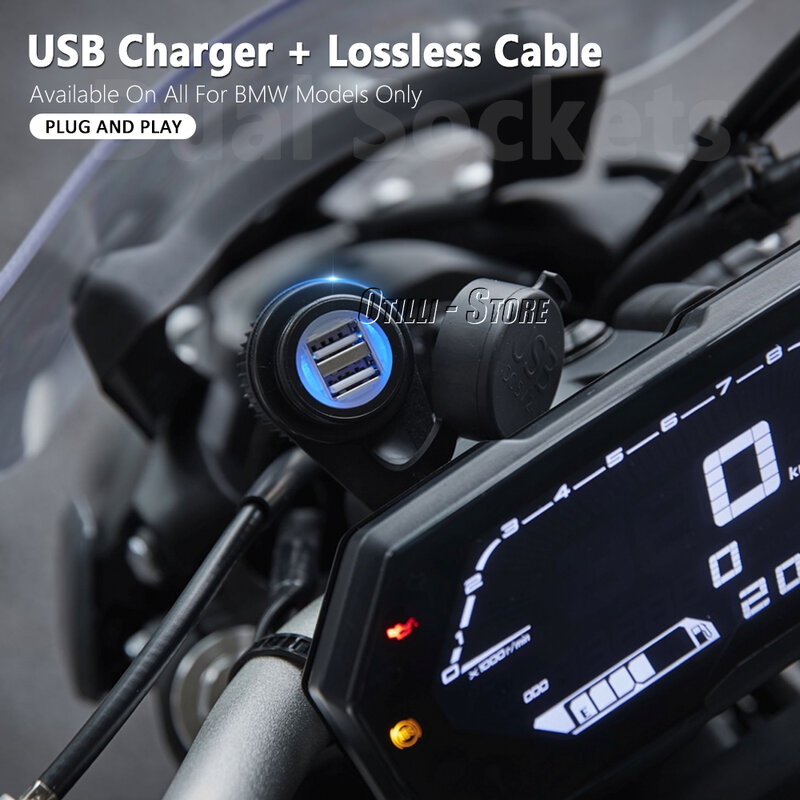 Adaptor pengisi daya sepeda motor soket catu daya USB Port ganda untuk BMW G310GS F650GS F700GS F850GS F800GS F900R C400X R18