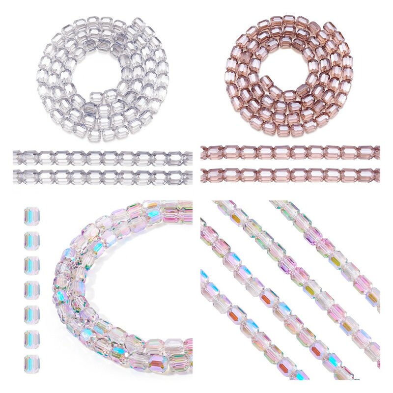 Pandahall 2 helai pelat elektrik kaca transparan manik-manik kolom segi untuk wanita kalung anting membuat perhiasan