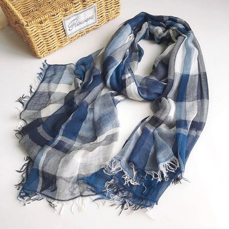Japanese Hot Design Plaid Silk Elegant Scarf Soft Modal Long Scarves Air Conditioning Thin neck Scarf For Women