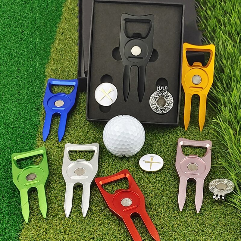 Groene Vork Groene Vorkstift Set Golfpet Clip Afneembare Golfbal Marker Hoed Clips Creatieve Metalen Golfbal Vork