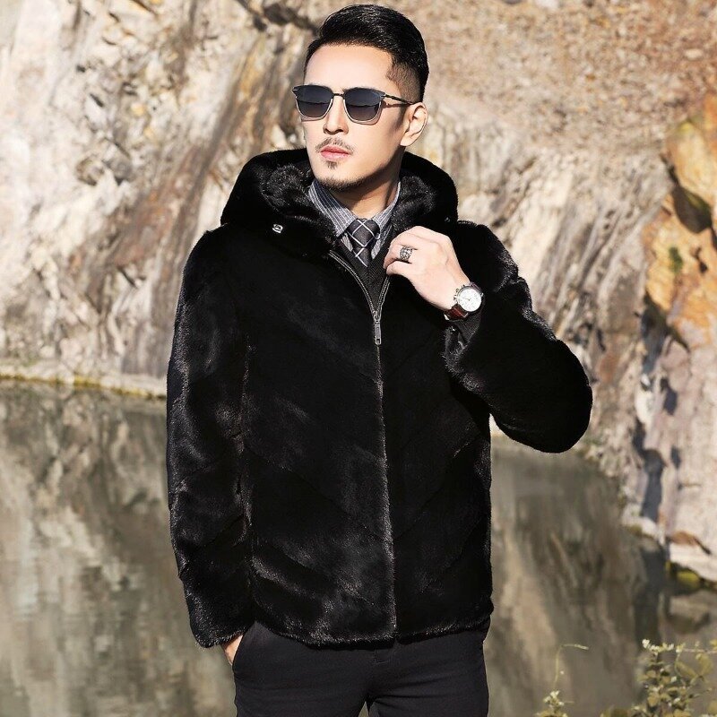 Новинка Осень-зима 2023, Мужское пальто из искусственного меха норки, толстые теплые куртки с лацканами, модные мужские экологически чистые пальто из искусственного меха, куртки