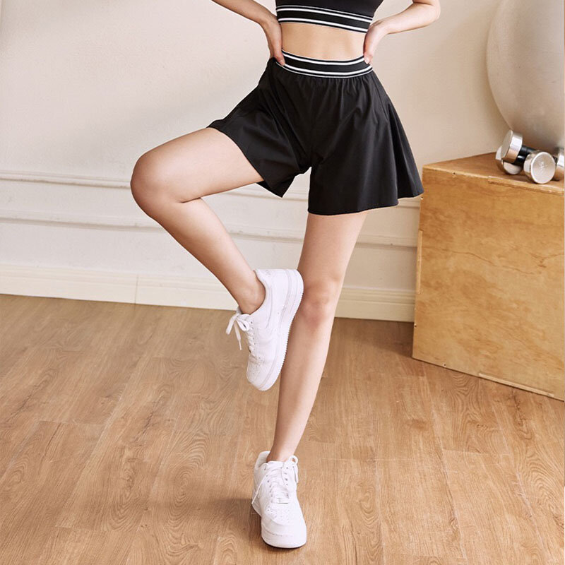 QUMOR  Womens Tennis Skirts High Waist Sport Skirt Double Layer Hidden Pockets Womens Shorts Golf Gym Fitness Yoga Pants