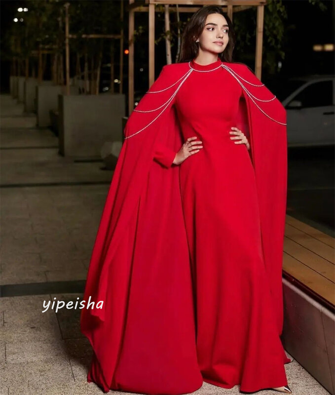 Ball Dress Evening Saudi Arabia Jersey Beading Ruched Christmas A-line High Collar Bespoke Occasion Gown Long Dresses