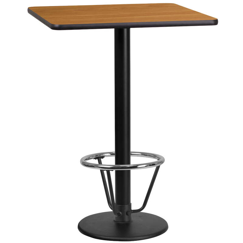 24'' Square Natural Laminate Top Pub Table with 18'' Round Bar Height Table Base and Foot Ring