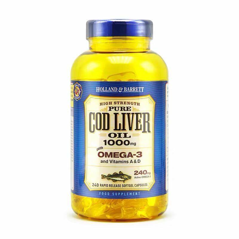 Olio di fegato di merluzzo 1000 mg Omega-3 e vitamina A & D 240 capsule spedizione gratuita