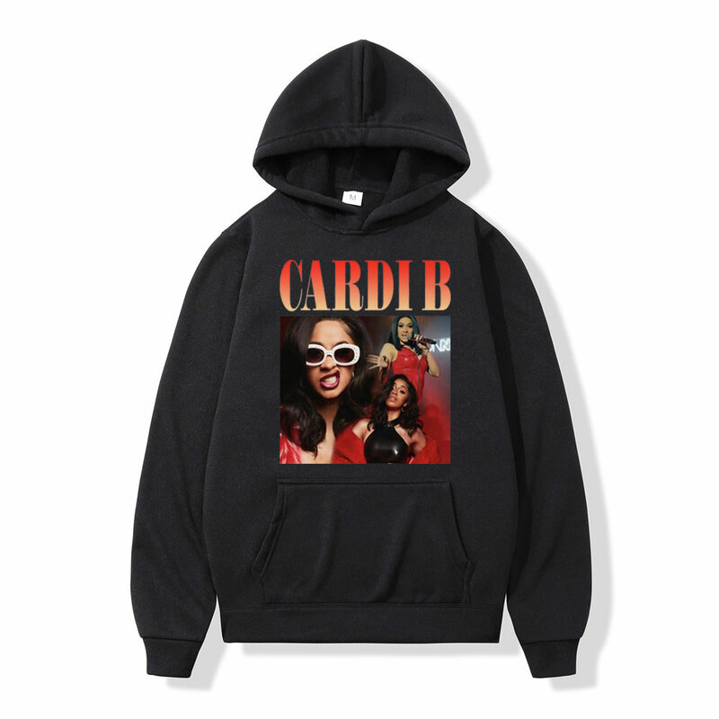 Rapper Cardi B hoodie cetakan pria wanita, tren jalanan modis berkerudung musim gugur musim dingin Vintage kasual ukuran besar pullover