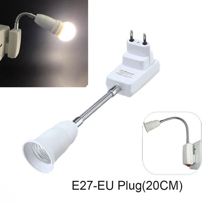 E27 Socket Adapter with On/Off Switch to EU Plug Flexible Extension Lamp Bulb Holder Converter Bulb Extension Adapter  Dropship
