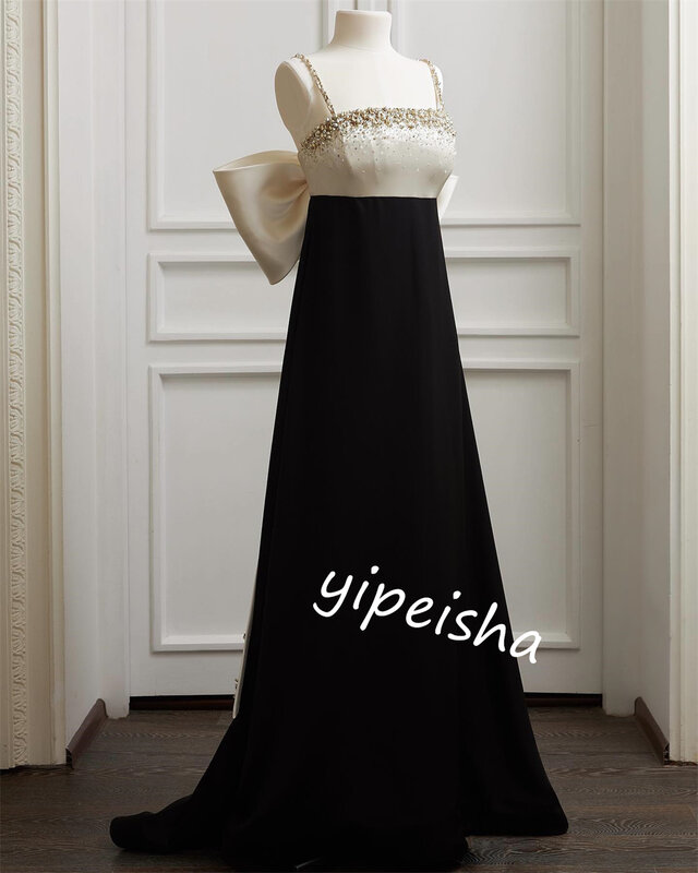 Платье для выпускного вечера Саудовская Аравия атласное с бисером бант Свадебная вечеринка ТРАПЕЦИЕВИДНОЕ на тонких бретельках на заказ платье длинные платья