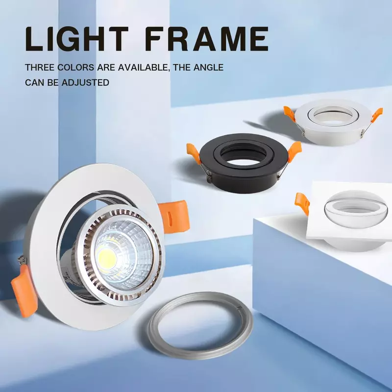 Alumínio ajustável LED Downlight, quadro de luz de teto, luminária redonda, branco, preto, prata, GU10, MR16