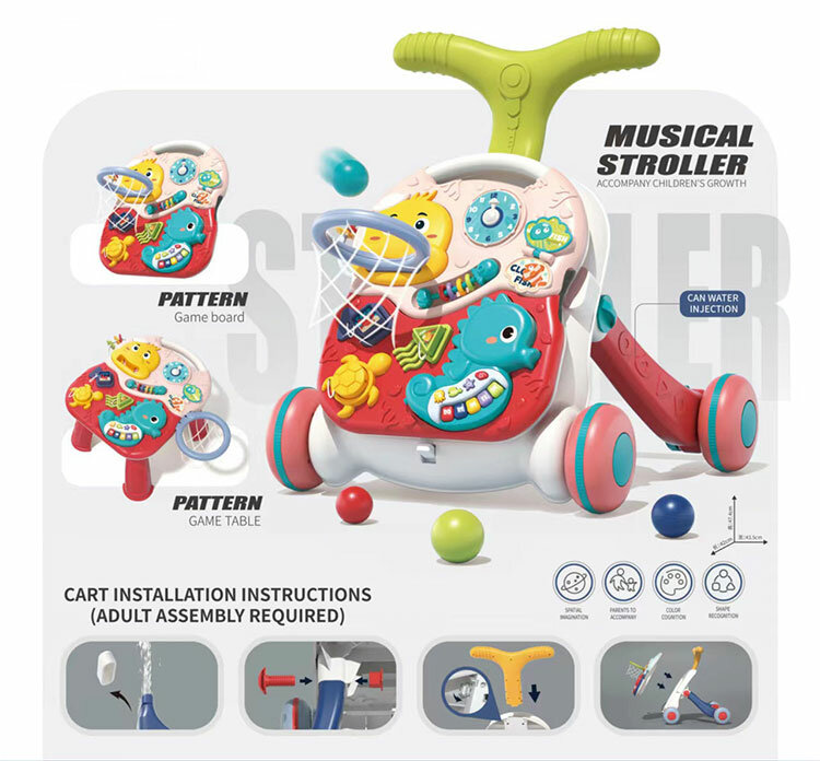 Multi-Funcional Baby Walker Stroller, Anti-Rollover Toy, Anti-O-Leg, Push Mão Ajustável, Aprender a Caminhada, 0-72 meses