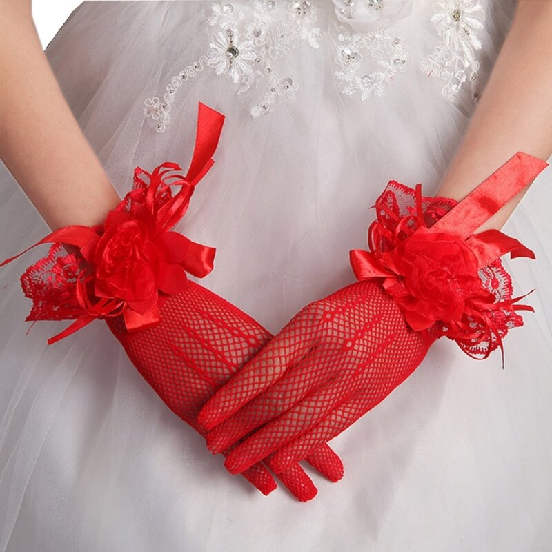 Luvas de casamento flor decoração nupcial luvas de renda curto para noivas