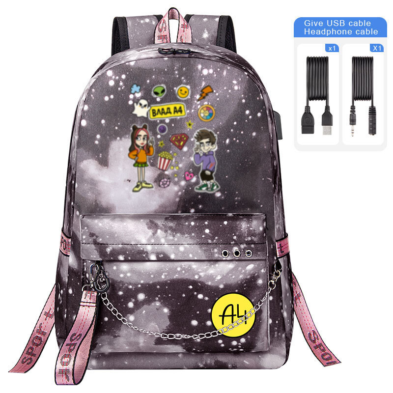 Cartoon Printing Merch Backpack para crianças, Bagpack para laptop USB, Bolsa escolar de moda para menino e menina, A4