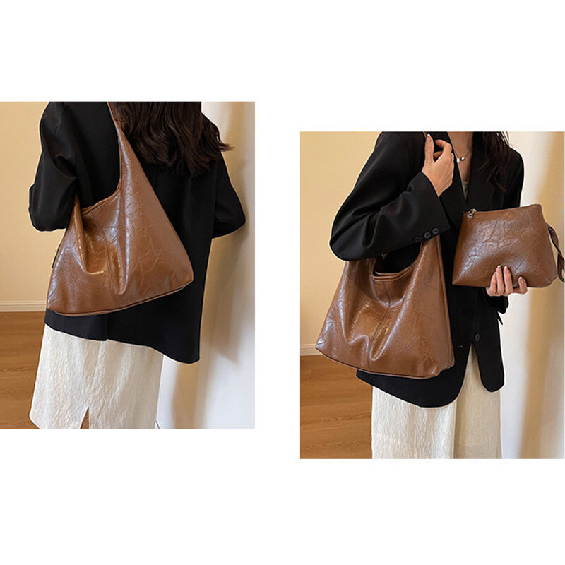2024 nowa torba torba damska w stylu Retro dojeżdżająca do pracy w jednolitym kolorze leniwy styl na ramię w klasie duża pojemność wysokiej jakości