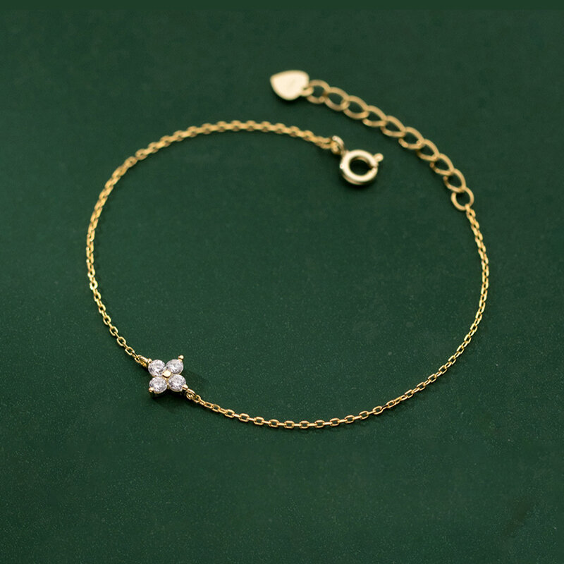 ANENJERY Zircon Four Leaf Flower Chain Bracelet for Women Niche Simple Desgin Party Jewelry Accessories