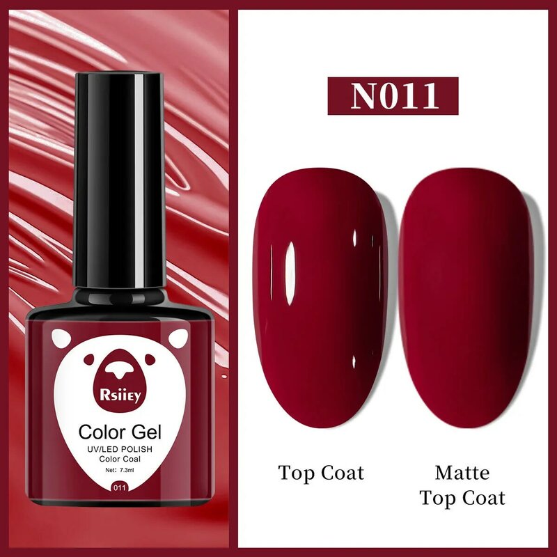 RSIIEY-Esmalte Gel com Glitter, Série Vermelha, Soak Off, LED UV, Nail Art, Verniz com qualquer base de cor, Top Coat, 7,3 ml