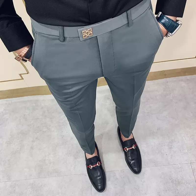 سروال رجالي كوري ضيق مناسب بطول الكاحل ، ملابس شارع غير رسمية ، بدلة فستان أسود ورمادي ، جودة عالية ، ربيع ، 2022